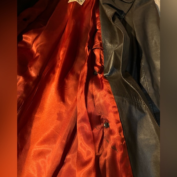 ‼️THRIFT STORE MAKE OFFER VTG Leather Trench Coat Jacket 70s Belt Long Brown - Picture 14 of 15